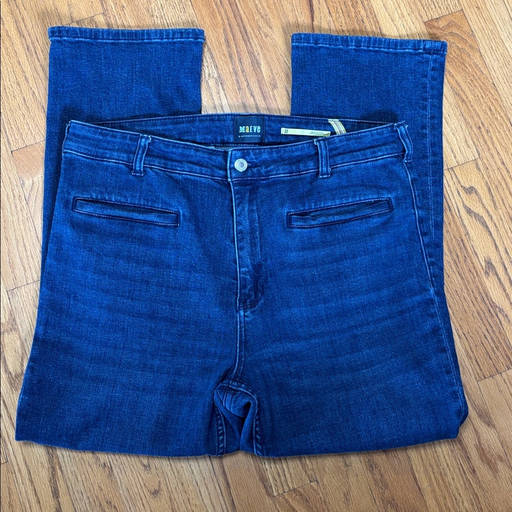Maeve Anthropologie Dark Wash Stretch Jeans High-Rise Straight Leg Women Size 32 - Picture 10 of 16